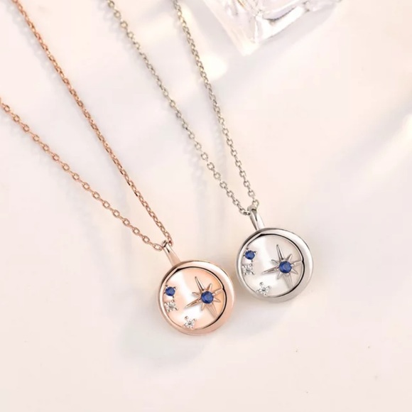 Silver Natural Shell Blue Star Necklace - Picture 1 of 5